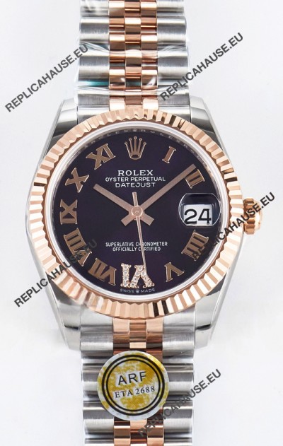 Rolex Super Clone Datejust ETA 2688 Movement 31MM Two Tone Rose Gold Swiss Purple Dial