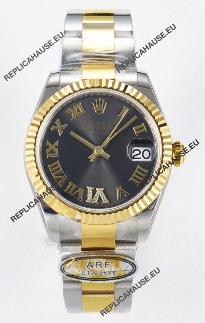 Rolex Super Clone Datejust ETA 2688 Movement 31MM Two Tone Yellow Gold Swiss Grey Dial