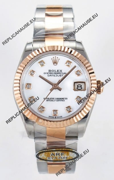 Rolex Super Clone Datejust ETA 2688 Movement 31MM Two Tone Rose Gold White Dial