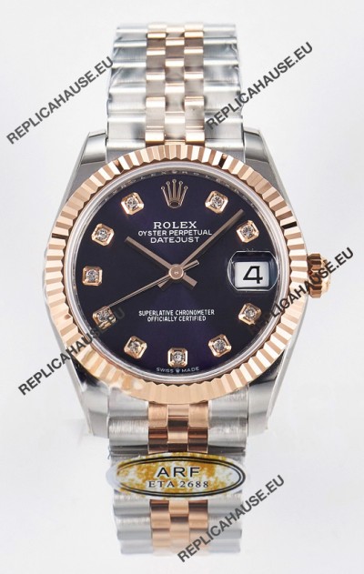 Rolex Super Clone Datejust ETA 2688 Movement 31MM Two Tone Rose Gold Swiss Purple Dial