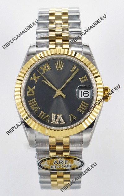 Rolex Super Clone Datejust ETA 2688 Movement 31MM Two Tone Yellow Gold Swiss Grey Dial