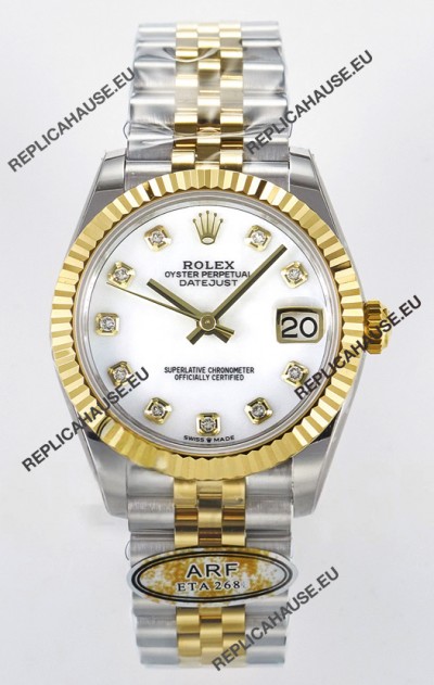 Rolex Super Clone Datejust ETA 2688 Movement 31MM Two Tone Yellow Gold Swiss White Dial