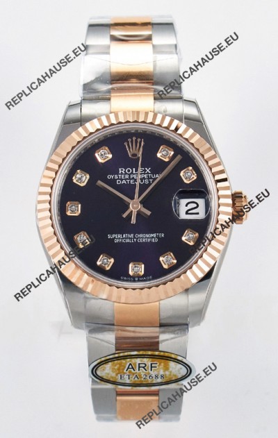 Rolex Super Clone Datejust ETA 2688 Movement 31MM Two Tone Rose Gold Swiss Purple Dial