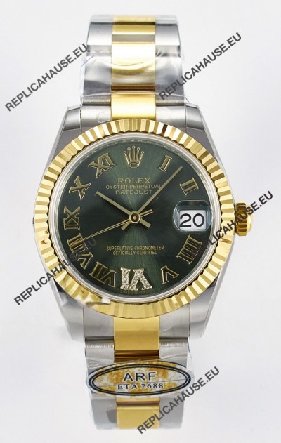 Rolex Super Clone Datejust ETA 2688 Movement 31MM Two Tone Yellow Gold Swiss Green Dial 