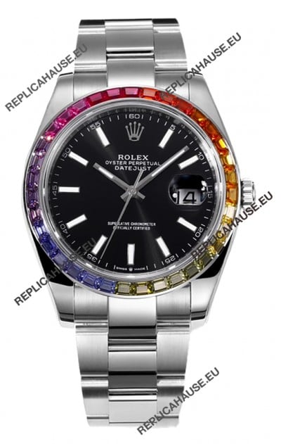 Rolex Datejust 41MM Swiss Replica Watch - 904L Steel in Black Dial 