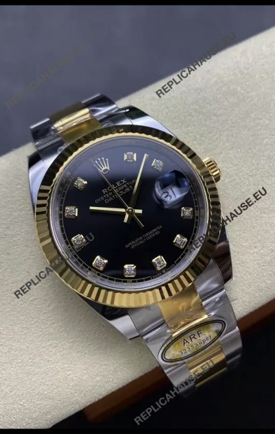 Rolex Datejust M126333 41MM ETA3235 72 Hours Power Black Diamonds Dial Oyster 1:1 Mirror Replica Yellow Gold 904L Steel