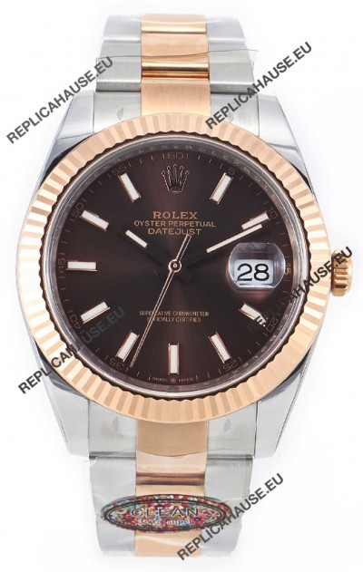 Rolex Datejust M126333 41MM ETA3235 72 Hours Power Brown Dial Oyster 1:1 Mirror Replica Rose Gold 904L Steel