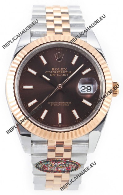 Rolex Datejust M126333 41MM ETA3235 72 Hours Power Brown Dial Jubilee 1:1 Mirror Replica Rose Gold 904L Steel