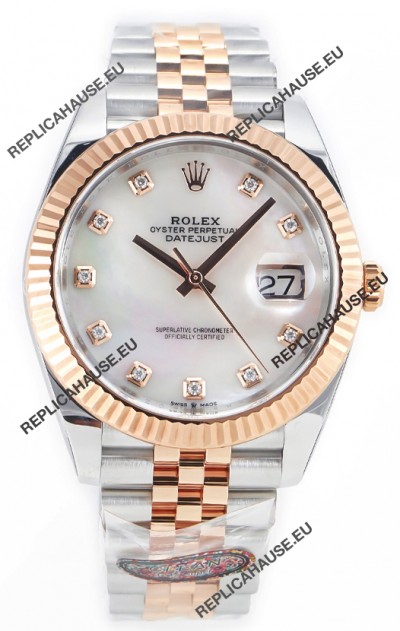 Rolex Datejust M126333 41MM ETA3235 72 Hours Power Pearl Dial Jubilee 1:1 Mirror Replica Rose Gold 904L Steel