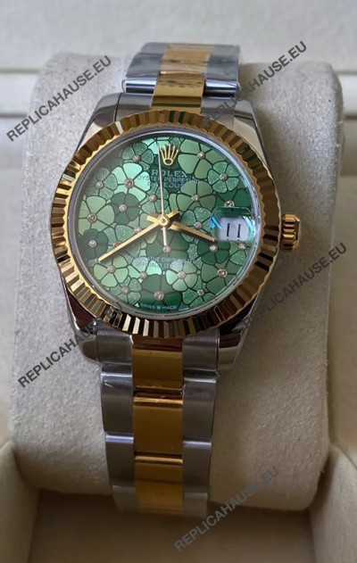 Rolex Datejust M278273 31MM Swiss Replica in Two Tone Yellow Gold - Green Motif Dial 1:1 Mirror Quality