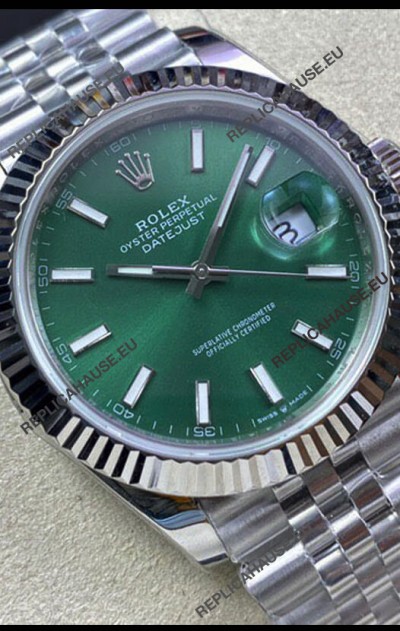 Rolex Datejust 41MM 126334 Swiss Replica in 904L Steel in Green Dial - 1:1 Mirror Replica