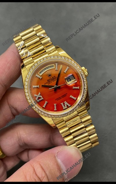 Rolex Day Date Carnelian 18K Yellow Gold Watch 36MM - 1:1 Mirror Replica Watch 