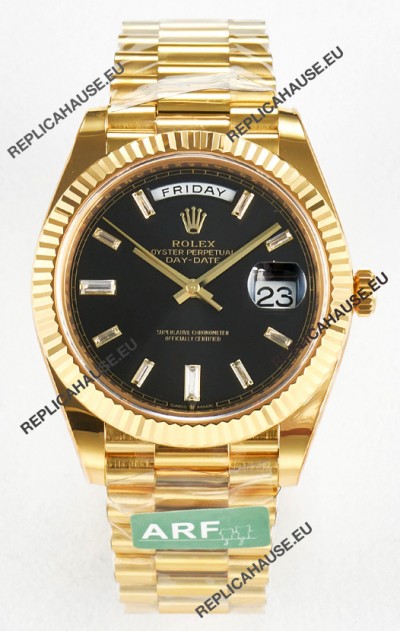 Rolex Day Date Super Clone 18K Yellow Gold Watch 40MM - Black Dial 1:1 Mirror Quality