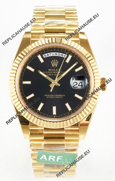 Rolex Day Date Super Clone 18K Yellow Gold Watch 40MM - Black Dial 1:1 Mirror Quality