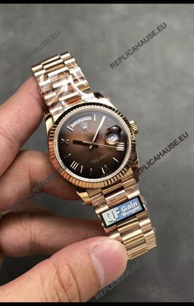 Rolex Day Date Super Clone Rose Gold Brown Dial Roman Numerals Watch 36MM - 1:1 Mirror Quality