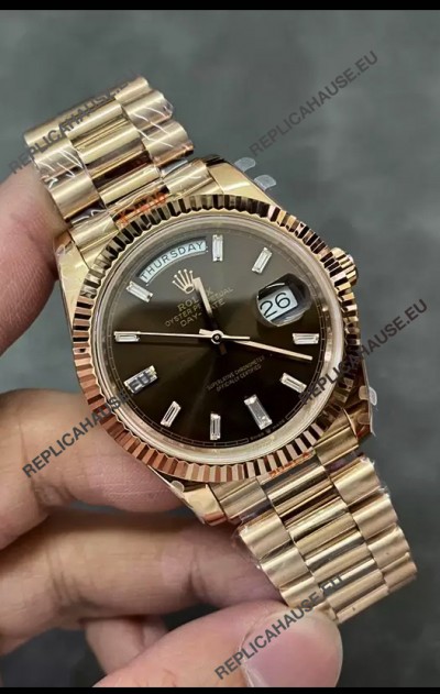 Rolex Day Date 40MM 228235 Rose Gold in Dark Brown Dial 1:1 Mirror Replica Watch