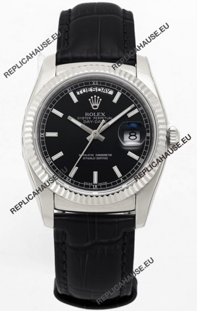 Rolex Day Date 904L Steel Casing Watch in Black Dial 36MM - 1:1 Mirror Quality