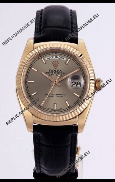 Rolex Day Date Rose Gold 904L Steel Casing Watch in Gold Dial 36MM - 1:1 Mirror Quality