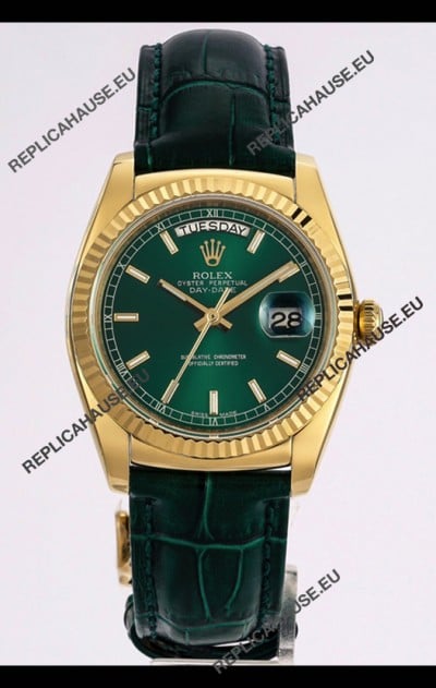 Rolex Day Date Yellow Gold 904L Steel Casing Watch in Green Dial 36MM - 1:1 Mirror Quality
