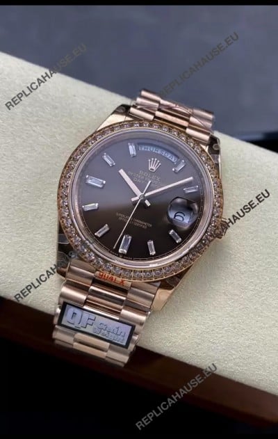 Rolex Day Date 40MM 1:1 Rose Gold in Brown Dial 1:1 Mirror Replica Watch