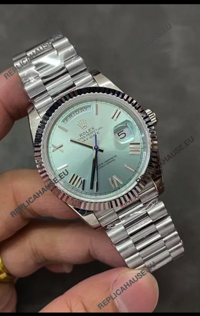 Rolex Day Date Presidential Stainless Steel ICE Blue Dial Watch 40MM - 1:1 Mirror Quality