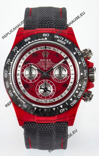 Rolex Daytona Edition Watch in Red Dial Red Carbon Casing 1:1 Mirror Replica