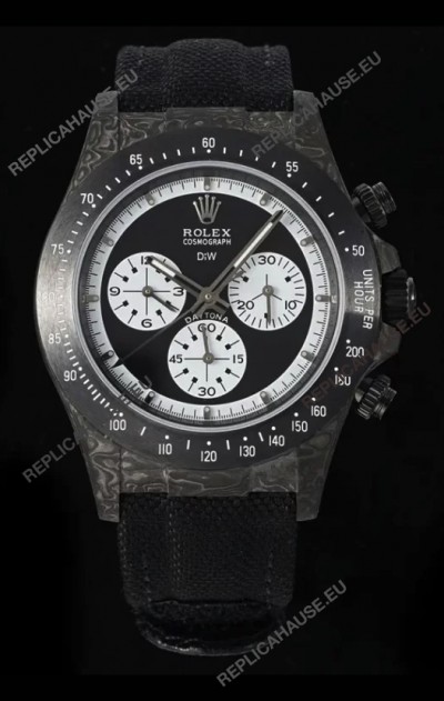 Rolex Daytona Super Clone DiW Paul Newman Carbon Edition Watch - Forged Carbon Casing Black Strap 1:1 Mirror Replica