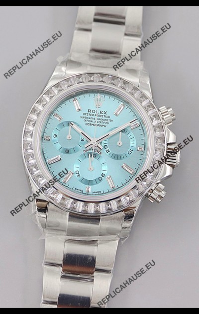Rolex Cosmograph Daytona ICE Blue Dial Diamonds Bezel Cal.4130 Movement - 904L Steel Watch