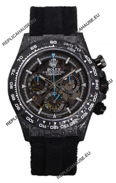 Rolex Daytona DiW Skeleton Carbon Edition Watch - Forged Carbon Casing Black Strap 1:1 Mirror Replica