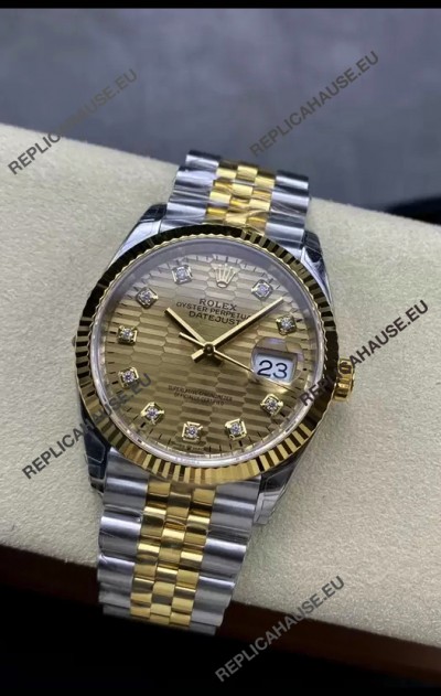 Rolex Datejust Cal.3235 Movement 1:1 Mirror Replica 904L Steel 36MM - Gold Fluted Motif Dial