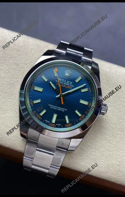 Rolex Milgauss 116400M Swiss Watch with BLUE Dial - Ultimate 904L Steel Watch
