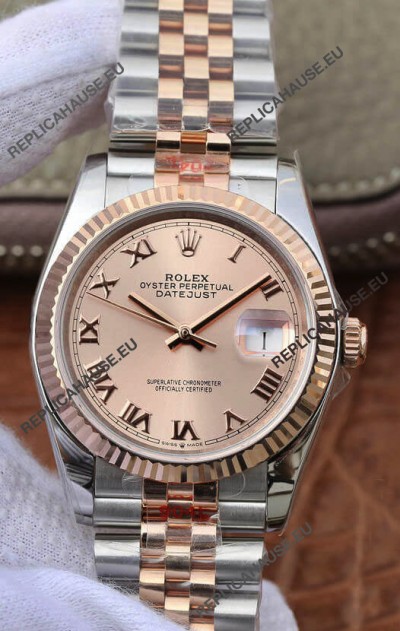 Rolex Datejust 36MM ETA-3135 Movement Swiss Replica in 904L Two Tone Champange Dial