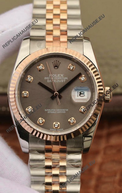 Rolex Datejust 36MM ETA-3135 Movement Swiss Replica in 904L Two Tone Brown Dial