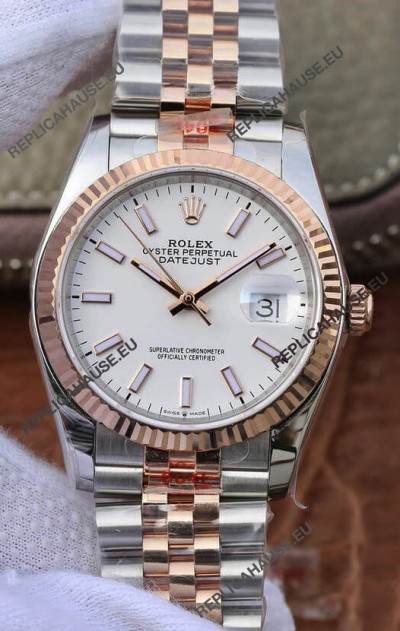 Rolex Datejust 36MM ETA-3135 Movement Swiss Replica in 904L Two Tone White Dial