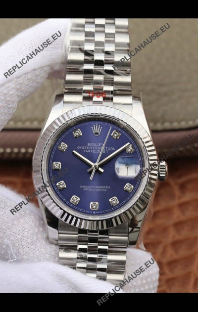 Rolex Datejust 36MM ETA-3135 Movement Swiss Replica in 904L Steel in Blue Dial 