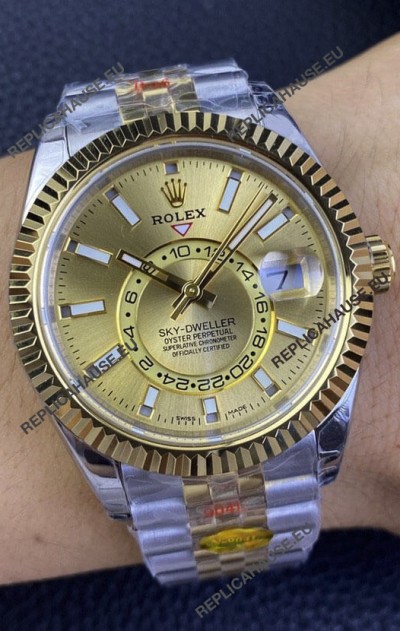Rolex Sky-Dweller REF# M336933 Gold Dial Watch in Yellow Gold 904L Steel Case 1:1 Mirror Replica