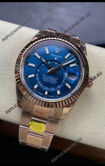 Rolex Sky-Dweller REF# 336935 Blue Dial Watch in Rose Gold 904L Steel Case 1:1 Mirror Replica