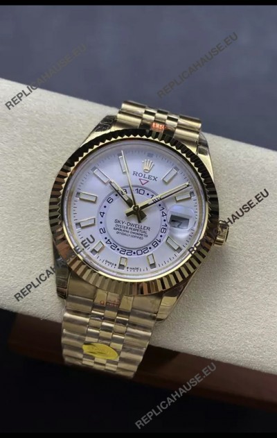 Rolex Sky-Dweller REF# 336935 White Dial Watch in Yellow Gold 904L Steel Case 1:1 Mirror Replica