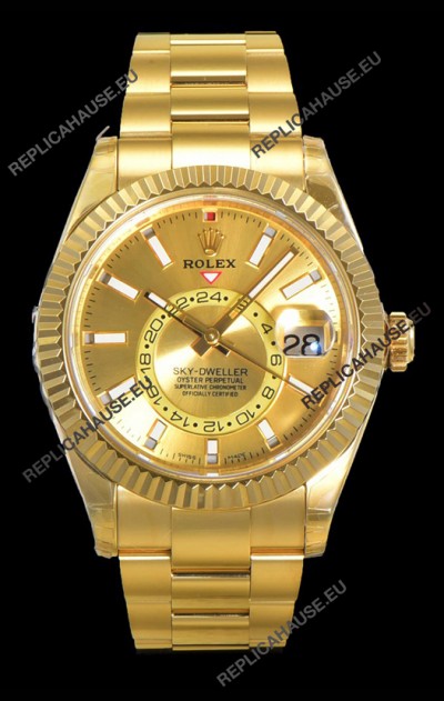 Rolex Sky-Dweller REF# 336235 Gold Dial Watch in Yellow Gold 904L Steel Case 1:1 Mirror Replica