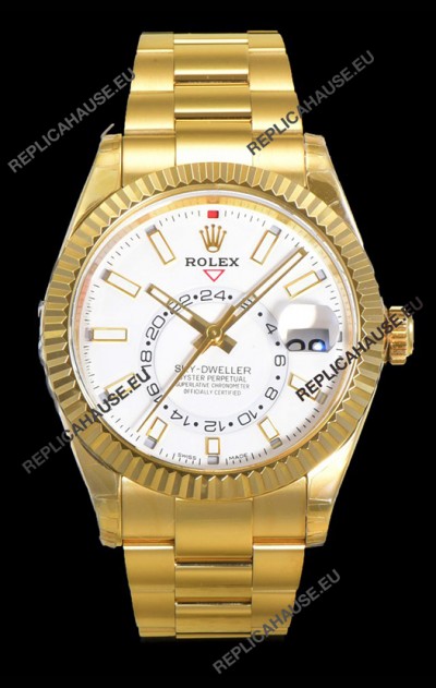 Rolex Sky-Dweller REF# 336235 White Dial Watch in Yellow Gold 904L Steel Case 1:1 Mirror Replica