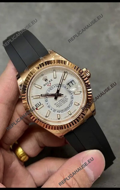 Rolex Sky-Dweller REF# M326235 White Dial Rose Gold Watch in 904L Steel Case 1:1 Mirror Replica
