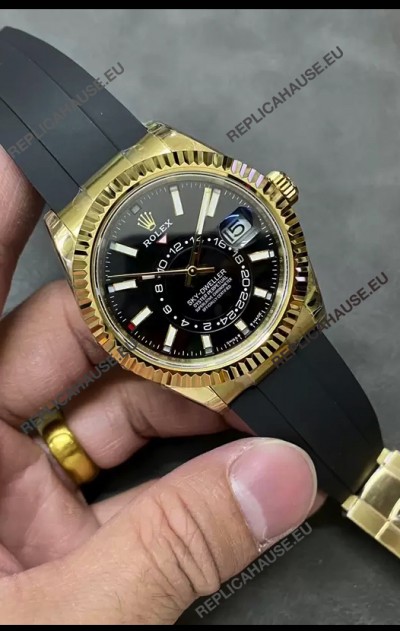 Rolex Sky-Dweller REF# M336235 Black Dial Yellow Gold Watch in 904L Steel Case 1:1 Mirror Replica