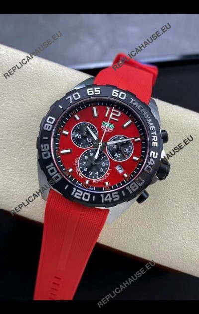 Tag Heuer F1 Edition Swiss Quartz Watch in Red Dial Stainless Steel Casing Rubber Strap