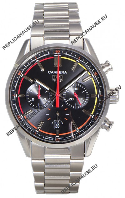 Tag Heuer Carrera Chronograph 42 Swiss Quartz Replica Watch Black Dial Steel Strap 