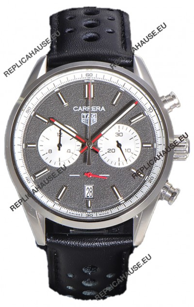 Tag Heuer Carrera Chronograph 43 Swiss Quartz Replica Watch Grey Dial Leather Strap