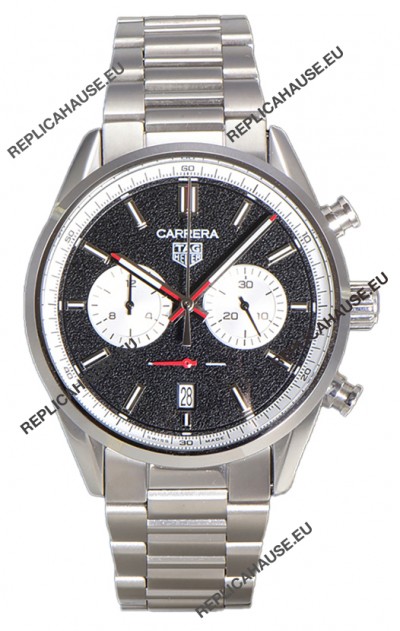 Tag Heuer Carrera Chronograph 43 Swiss Quartz Replica Watch Black Dial Steel Strap