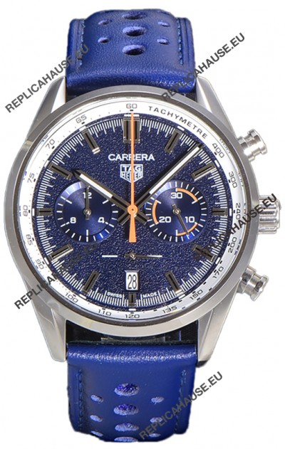 Tag Heuer Carrera Chronograph 43 Swiss Quartz Replica Watch Blue Dial Leather Strap
