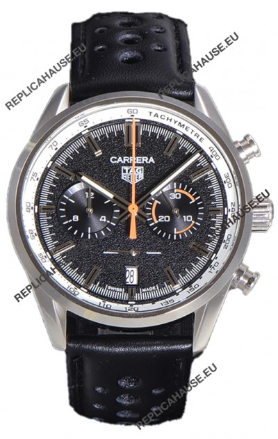 Tag Heuer Carrera Chronograph 43 Swiss Quartz Replica Watch Black Dial Leather Strap