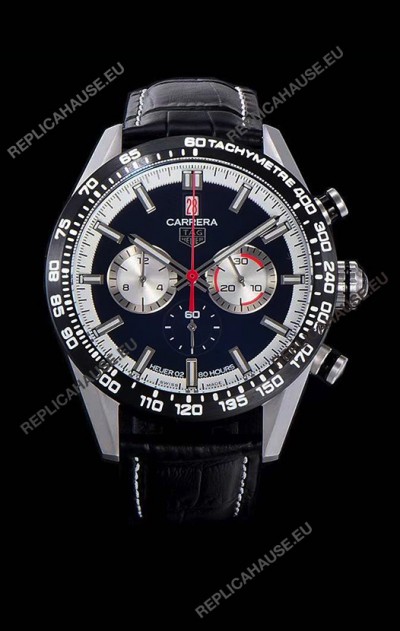 Tag Heuer Carrera Swiss Quartz Movement Replica Watch in Black Dial - Black Leather Strap