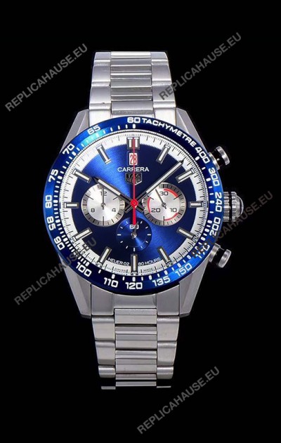 Tag Heuer Carrera Swiss Quartz Movement Replica Watch in Blue Dial - Stainless Steel Strap